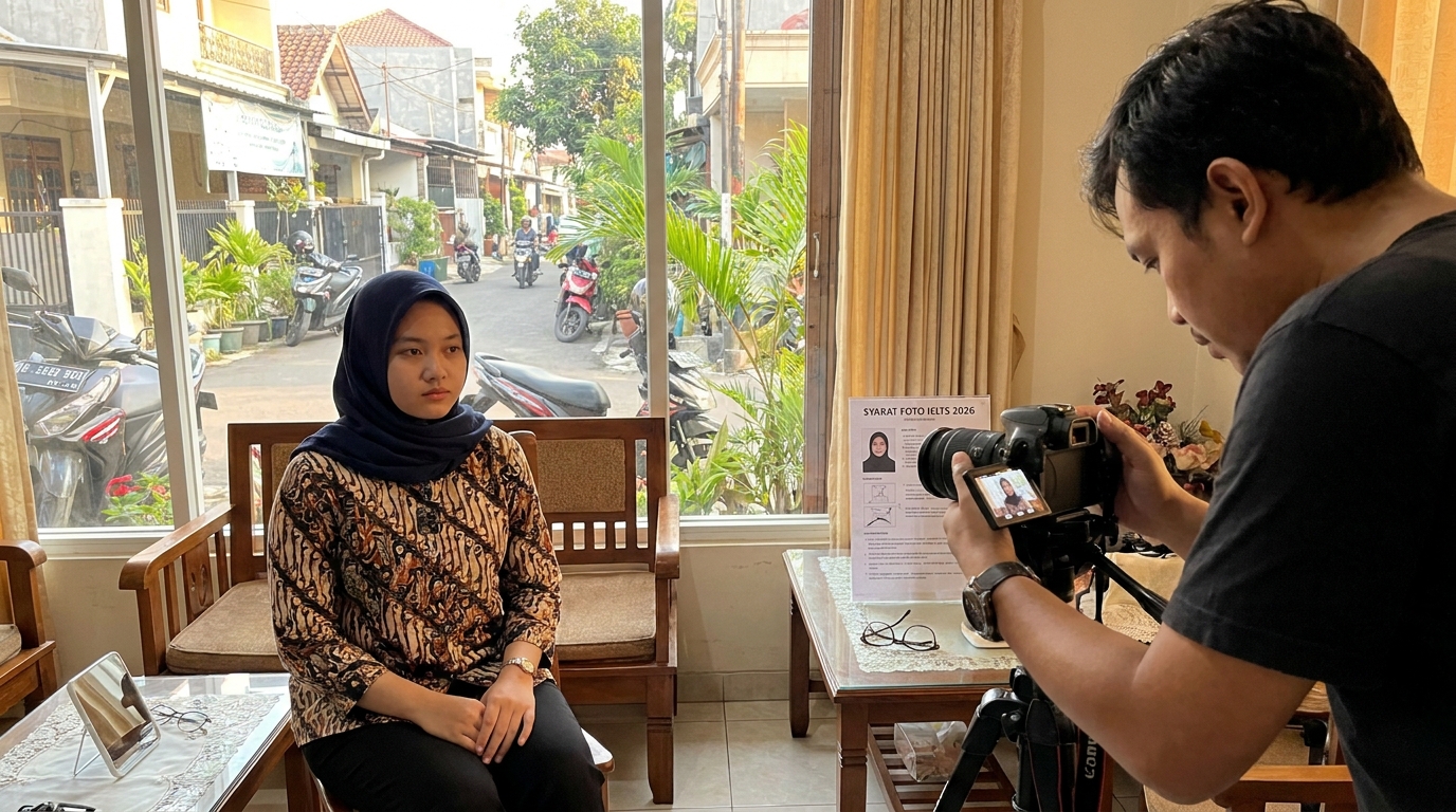 Panduan Lengkap Pas Foto IELTS 2026: Standar Biometrik & Tips Anti-Tolak